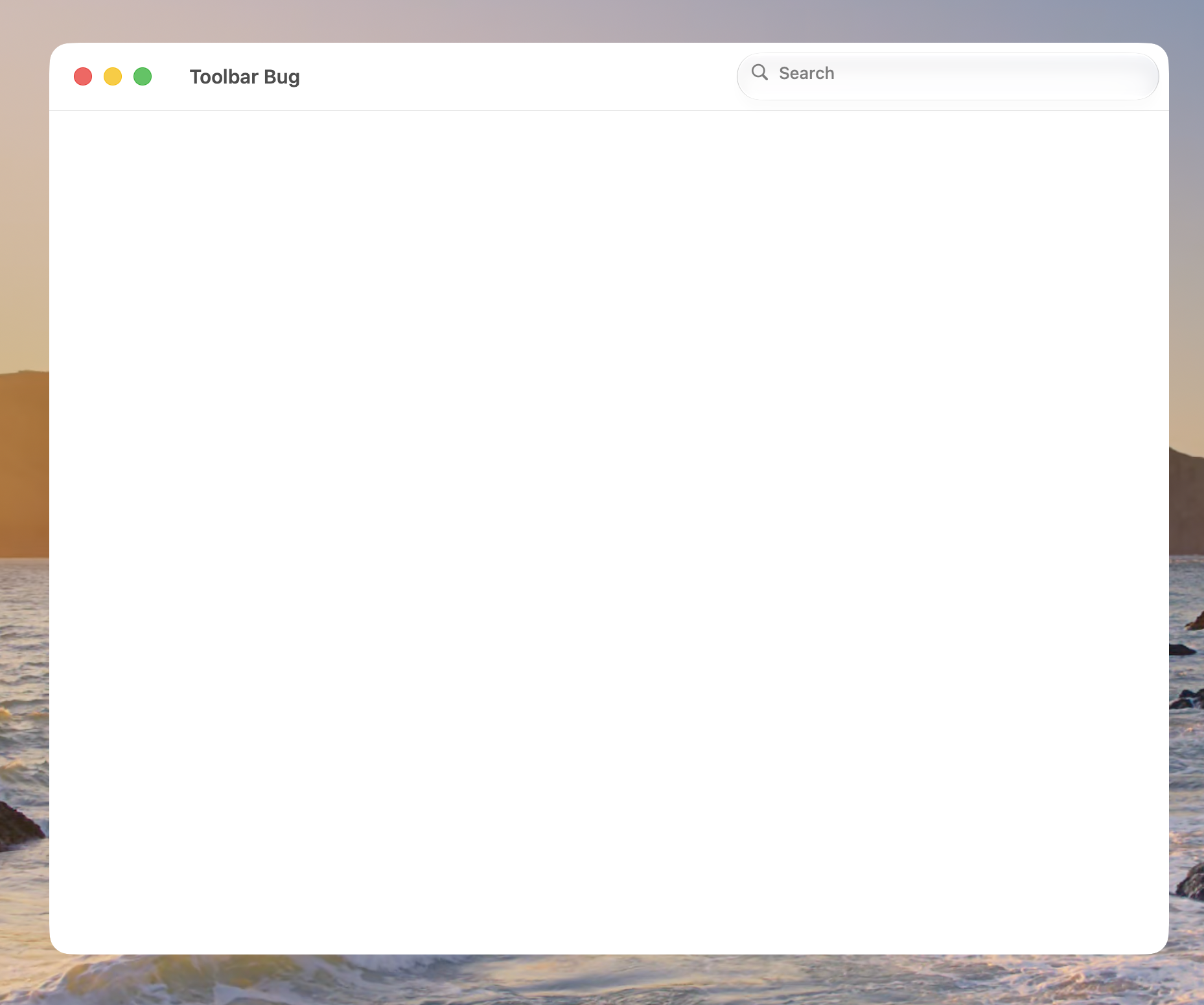 A window with a toolbar. The toolbar has a search field. The placeholder text and magnifying glass are closer to the top of the search field than the bottom.